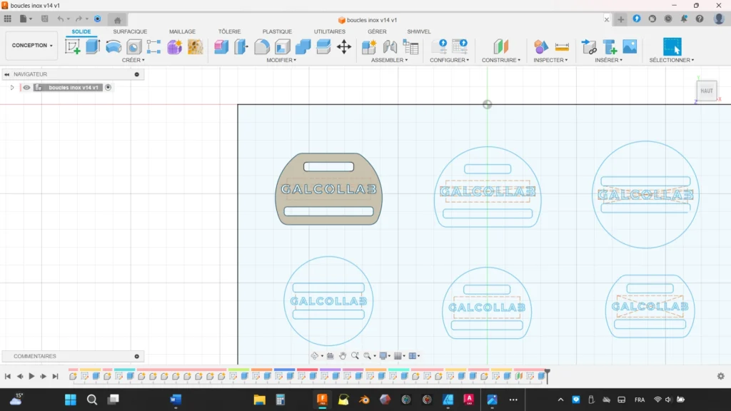 modélisation des accessoires Galcollab sur le logiciel fusion 360 afin de faire les premiers prototypes en impression 3d sur une imprimante bambu lab p1p