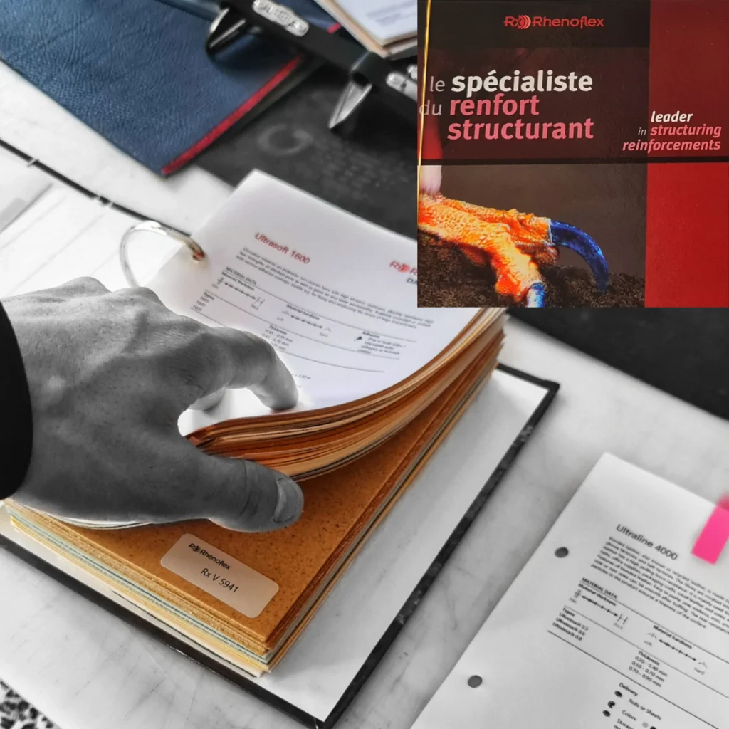 classeur de présentation des produits de renfort Rhenoflex du groupe coats footwear
